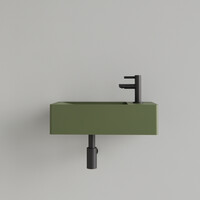 Fontein Gliss Design Freya Solid Marble 40x22x10 cm Met Kraangat Rechts Mat Olijf Groen