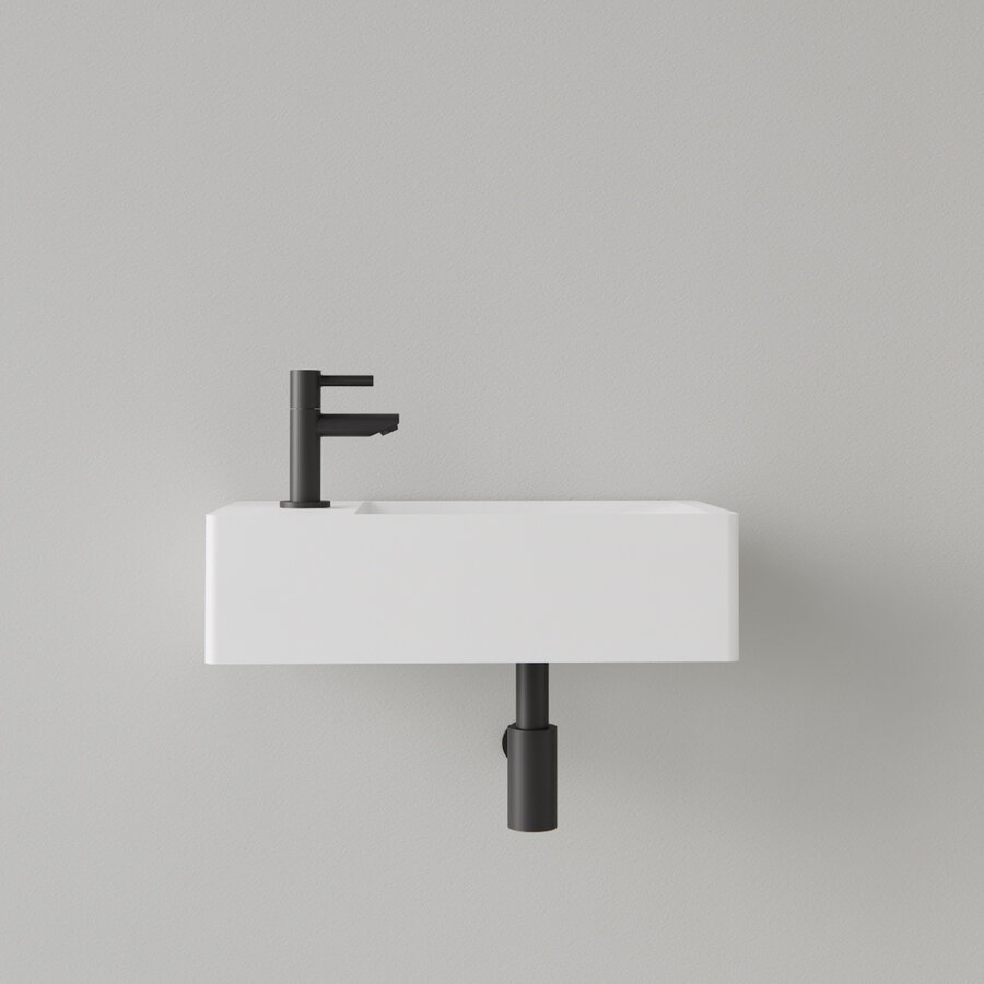 Fontein Gliss Design Freya Solid Marble 40x22x10 cm Met Kraangat Links Glans Wit