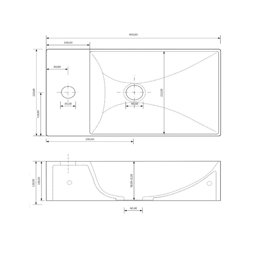 Fontein Gliss Design Freya Solid Marble 40x22x10 cm Zonder Kraangat Links Mat Cappuccino