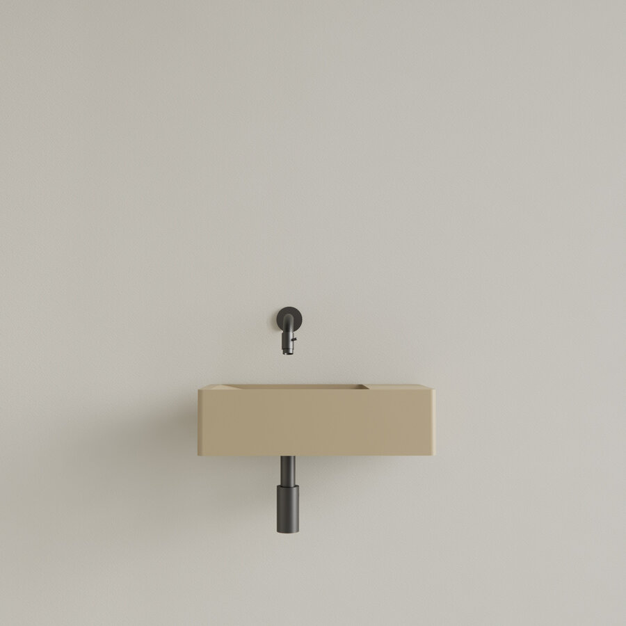 Fontein Gliss Design Freya Solid Marble 40x22x10 cm Zonder Kraangat Rechts Mat Cappuccino