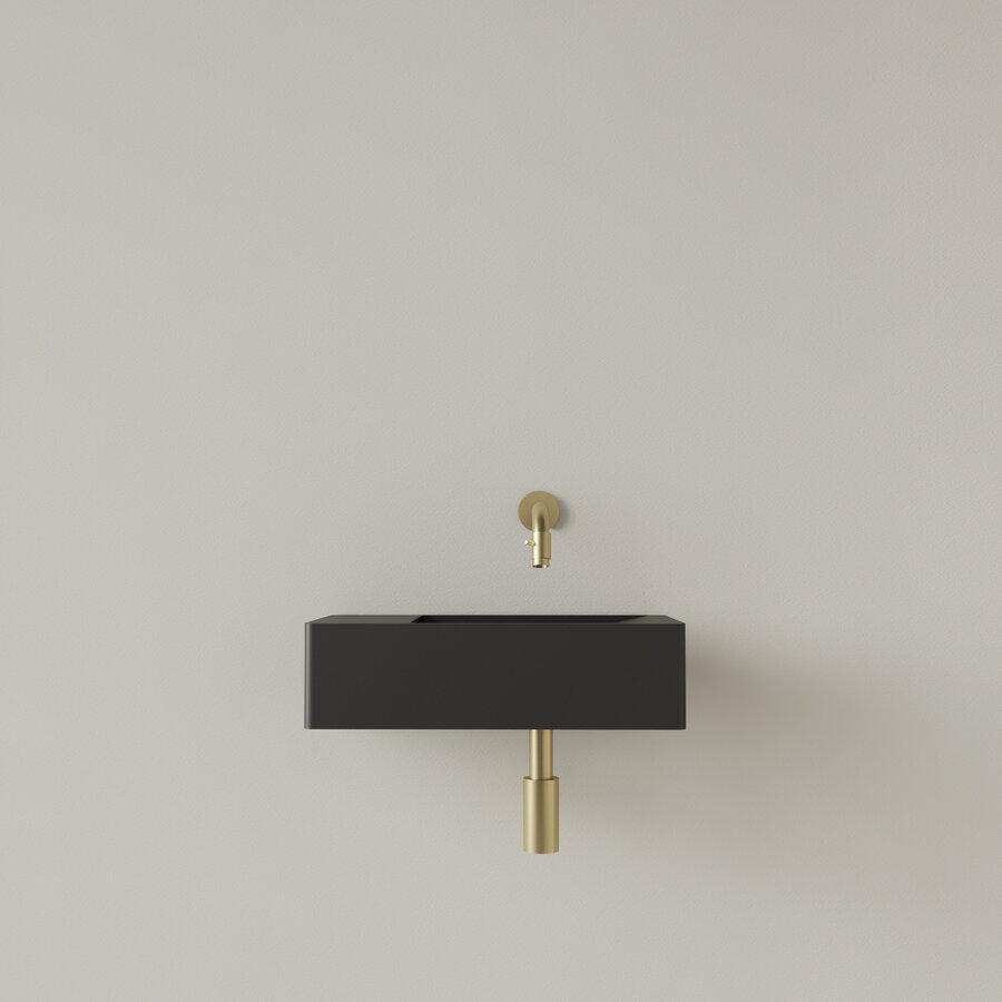 Fontein Gliss Design Freya Solid Marble 40x22x10 cm Zonder Kraangat Links Mat Zwart