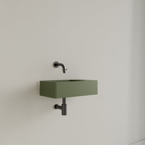 Fontein Gliss Design Freya Solid Marble 40x22x10 cm Zonder Kraangat Rechts Mat Olijf Groen 