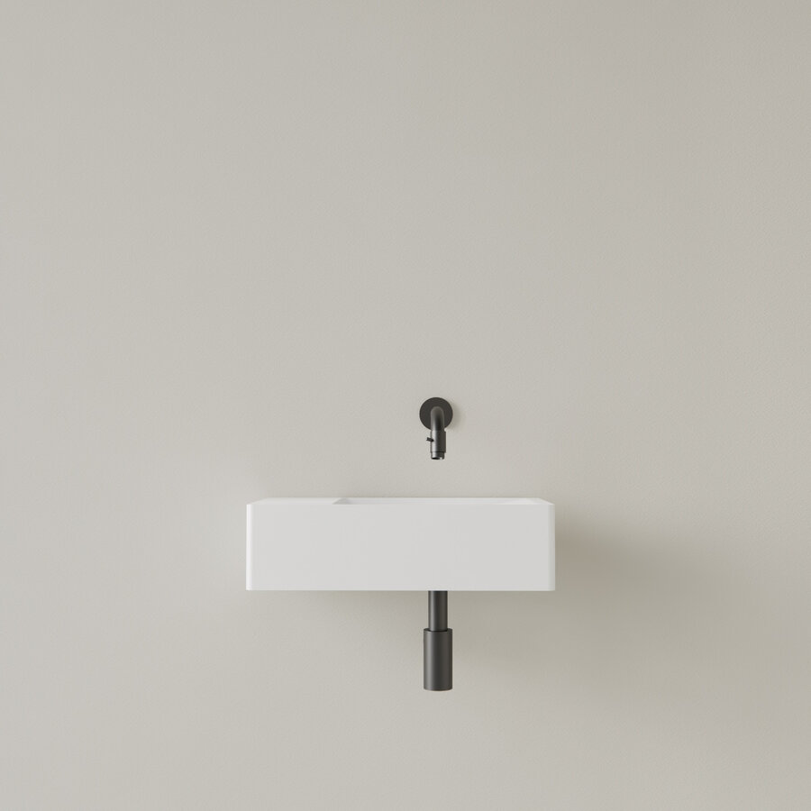 Fontein Gliss Design Freya Solid Marble 40x22x10 cm Zonder Kraangat Links Mat Wit