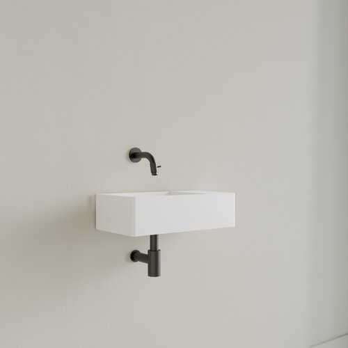 Fontein Gliss Design Freya Solid Marble 40x22x10 cm Zonder Kraangat Rechts Mat Wit 