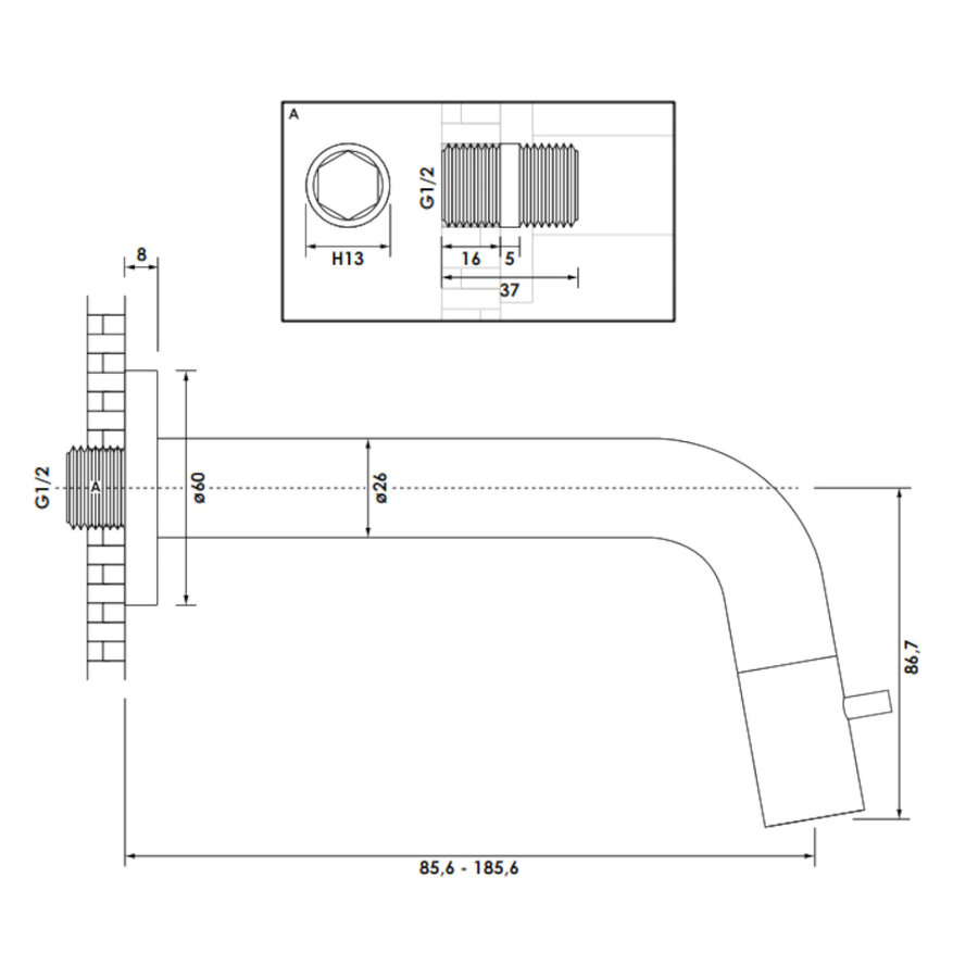 Inbouw Fonteinkraan Brauer Chrome Edition Inkortbaar Chroom