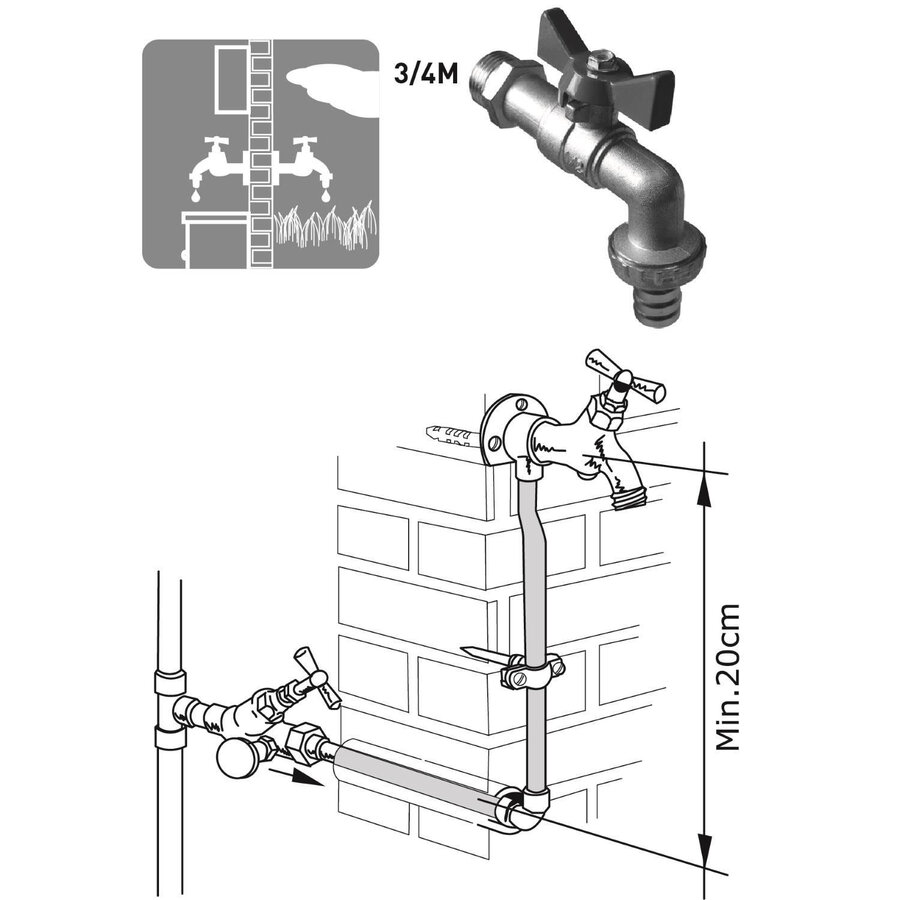 Dubbele Dienstkogelkraan Go by van Marcke ECO 3/4 Mat Chroom