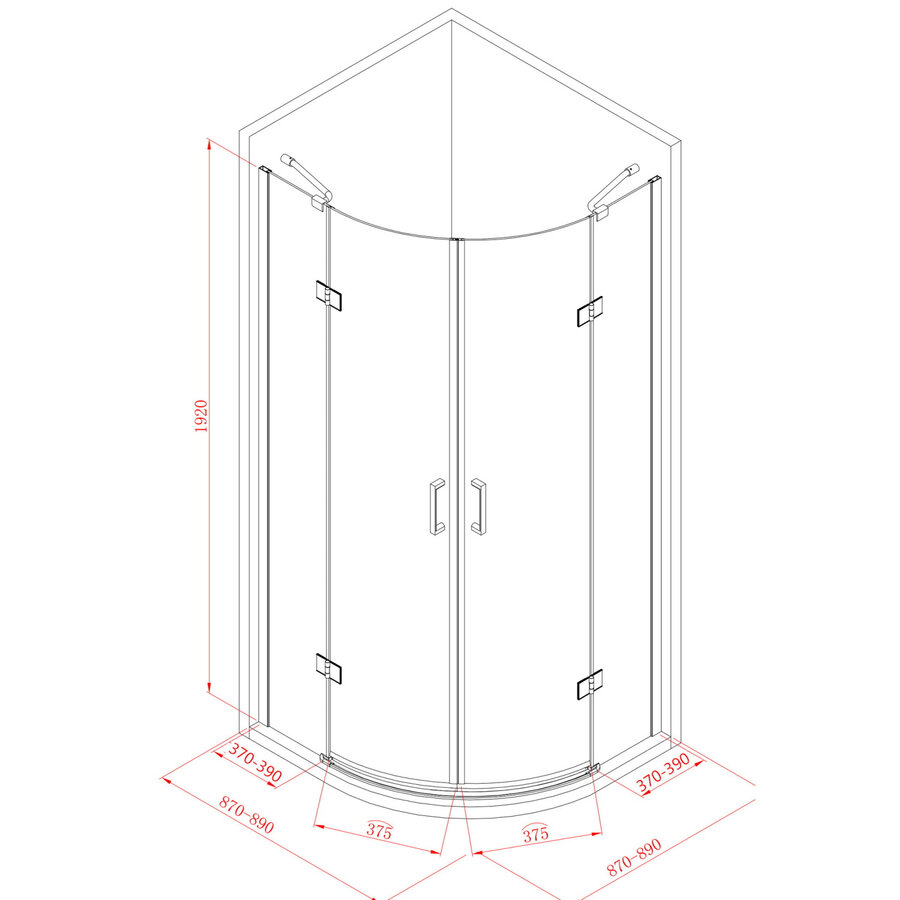 Douchecabine Sanilux Rinna kwartrond met 2 deuren 100x100cm 6mm