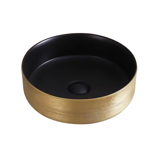 Waskom BWS Keramiek Met Geborsteld Goud Relief 36 cm Zwart 