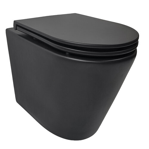 Rimless Wandcloset Wiesbaden Tornado Flush Mat Zwart Met Flatline Toiletzitting Softclose En Quick Release Mat Zwart 