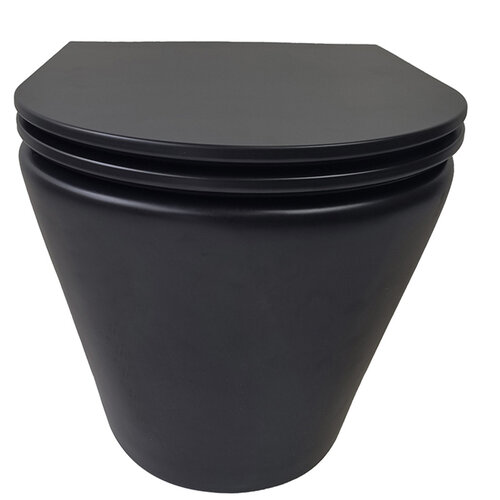 Rimless Wandcloset BWS Astev Flush Mat Zwart Met Flatline Toiletzitting Softclose En Quick Release Mat Zwart 