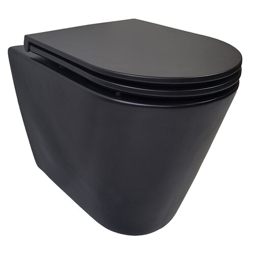 Stereo Rimless Wandcloset Wiesbaden Mat Zwart Met Flatline Toiletzitting Softclose En Quick Release Mat Zwart 