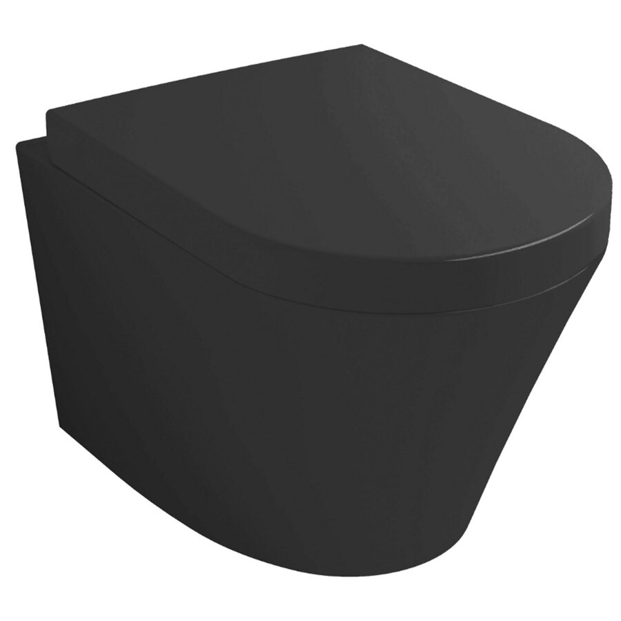 Vesta Rimless Wandcloset Wiesbaden Mat Zwart PK Met Vesta Toiletzitting Softclose En Quick Release Mat Zwart