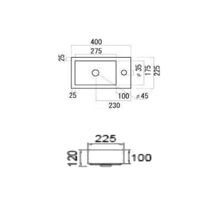Wastafel BWS Sona Met Kraangat Links/Rechts 40x22,5 cm Mat Zwart