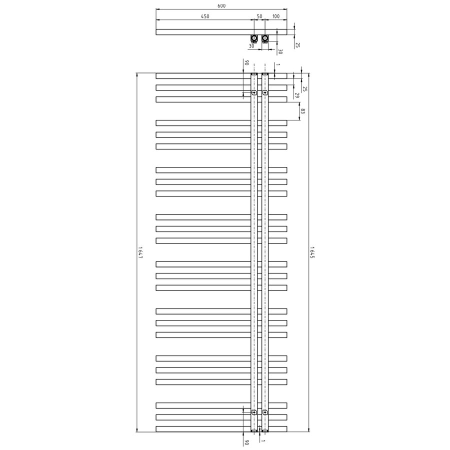 Designradiator Sapho Sophina 60x164,7 cm 833W Mat Zwart
