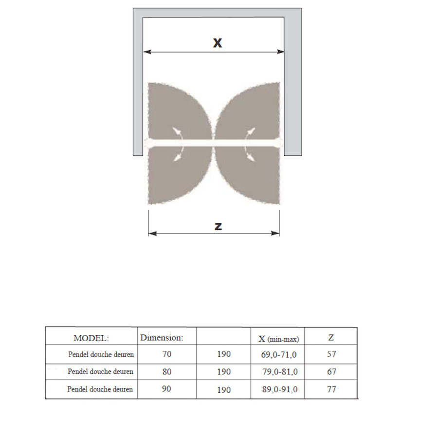 Douchedeur | 2 Pendeldeuren | Marip | 6mm | 90x190 cm | Mat Chroom