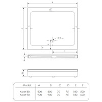 Douchebak BWS Racer Vierkant Acryl 90x90 cm Wit