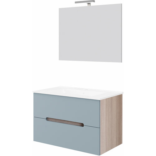 Badkamermeubelset Van Marcke Arco Compleet Set 80CM Pastelblauw Rook Eiken Met Spiegel 