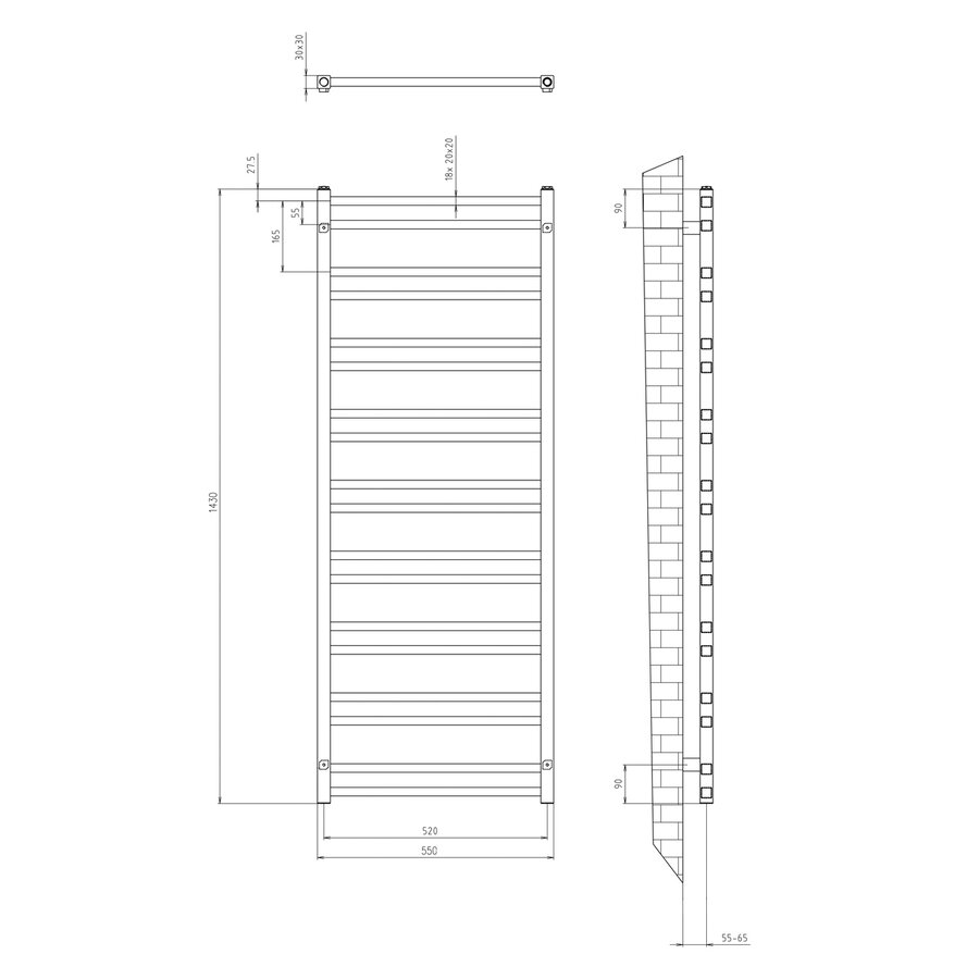 Designradiator Sapho Metro Dos 55x143 cm Mat Zwart