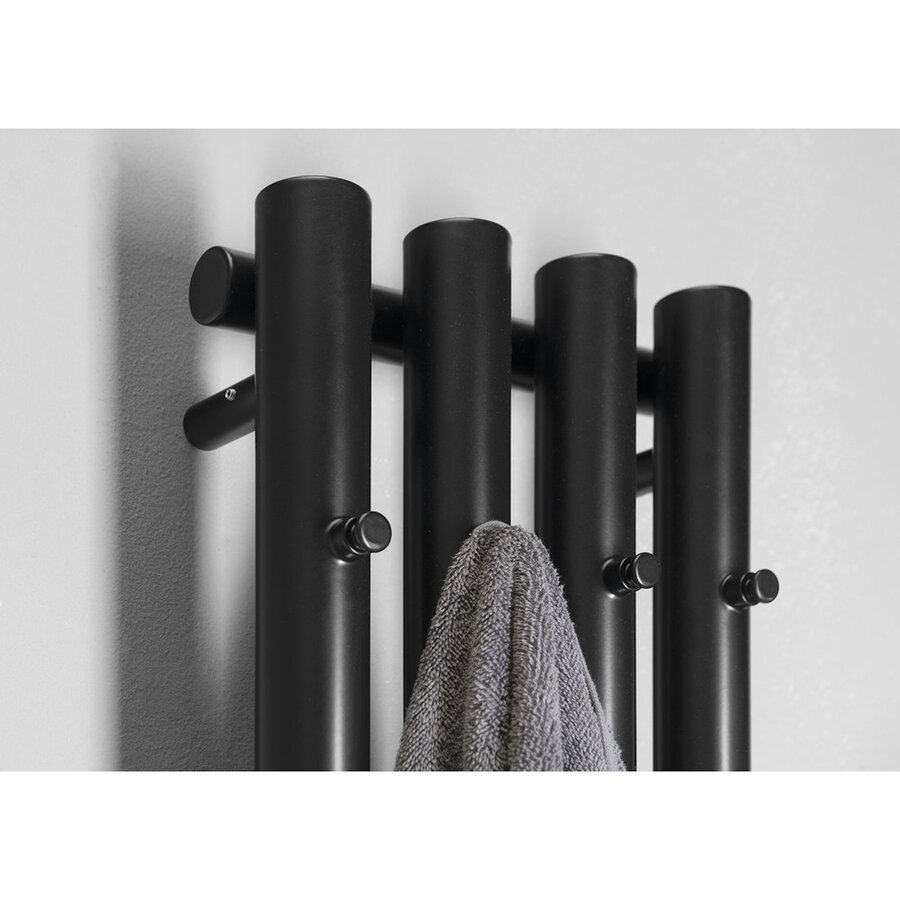 Designradiator Sapho Pilon Recht 27x180 cm 660W incl. 4 Haken Zwart Mat
