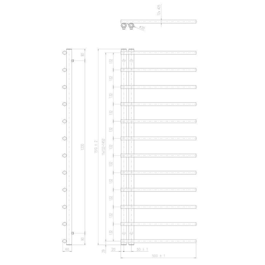 Designradiator Sapho Justina 50x151 cm 410W Mat Zwart