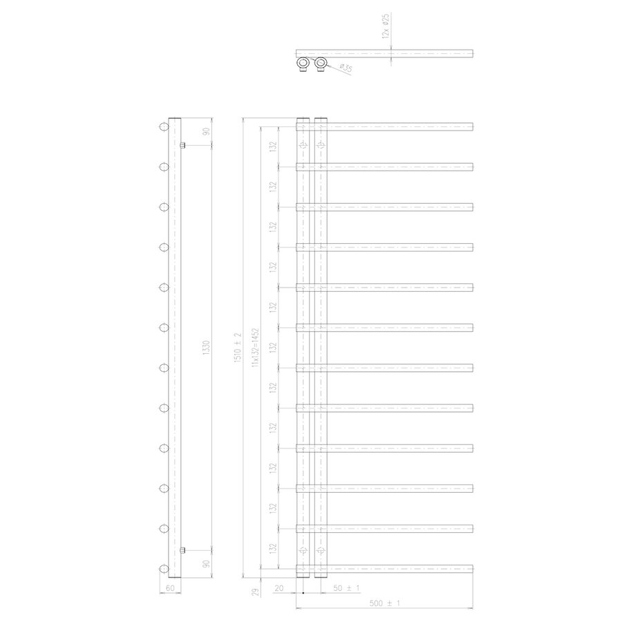 Designradiator Sapho Justina 50x151 cm 410W Mat Wit