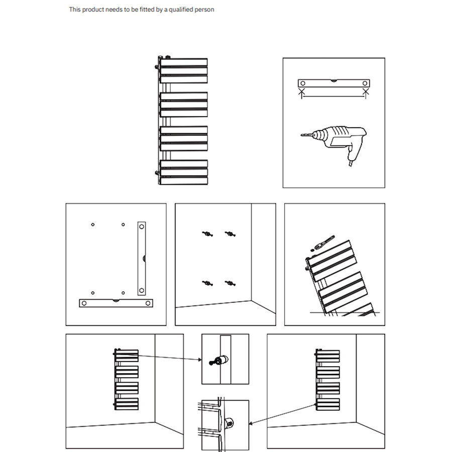 Handdoekradiator BWS Boss Links aansluiting 1021W 180x60 cm Mat Zwart