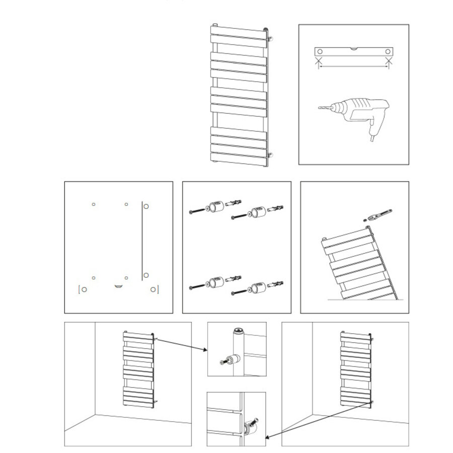 Handdoekradiator BWS Ress Middenaansluiting 681W 120x60 cm Wit