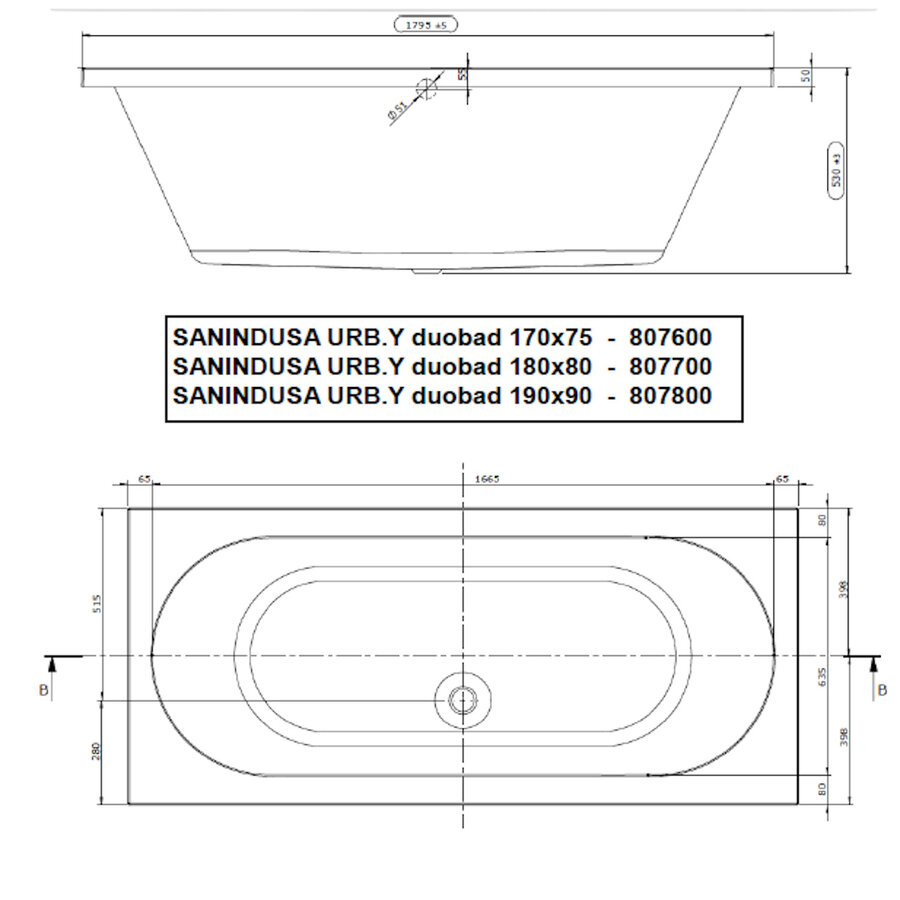 Badpaneel 80 cm toebehoren Ligbad Sanindusa Urb.y 180x80 cm Acryl Wit
