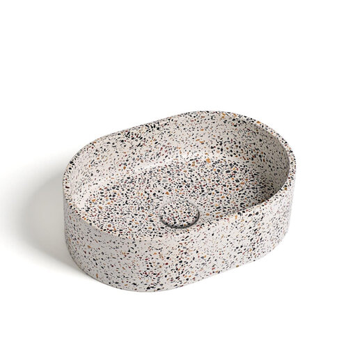 Waskom Ideavit Idea.Rock-E5 40x28x12 cm Ovaal Beton Terrazzo Wit 