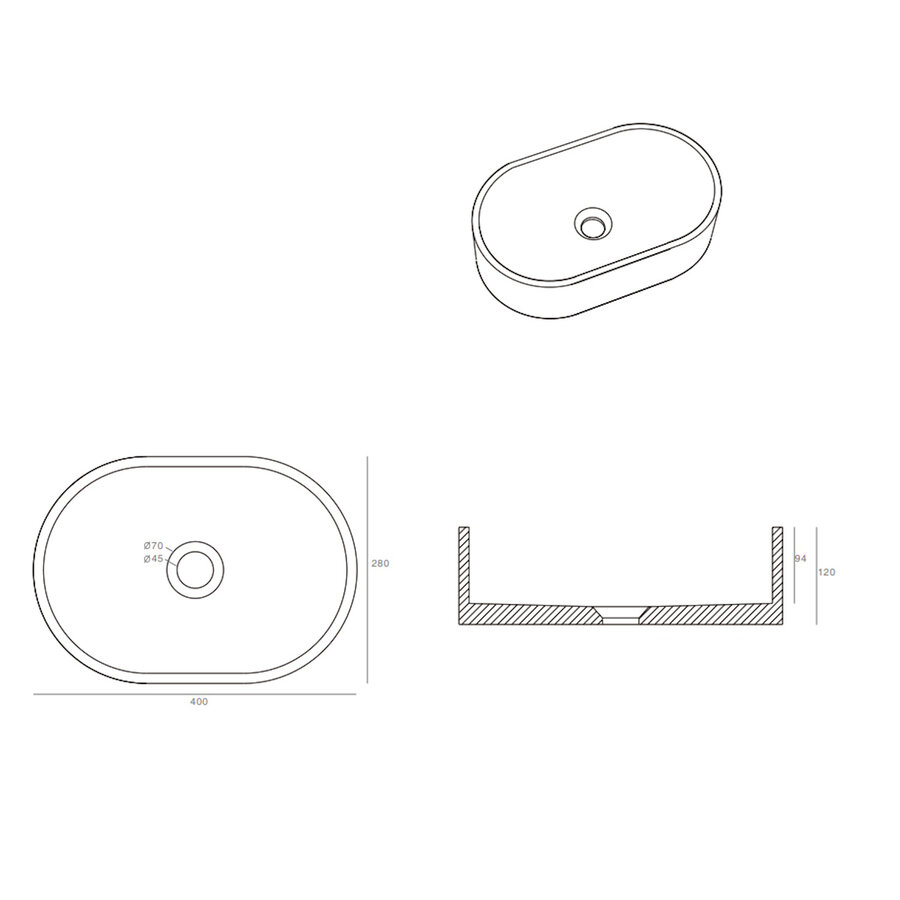 Waskom Ideavit Idea.Rock 40x28x12 cm Ovaal Beton Terrazzo Zwart