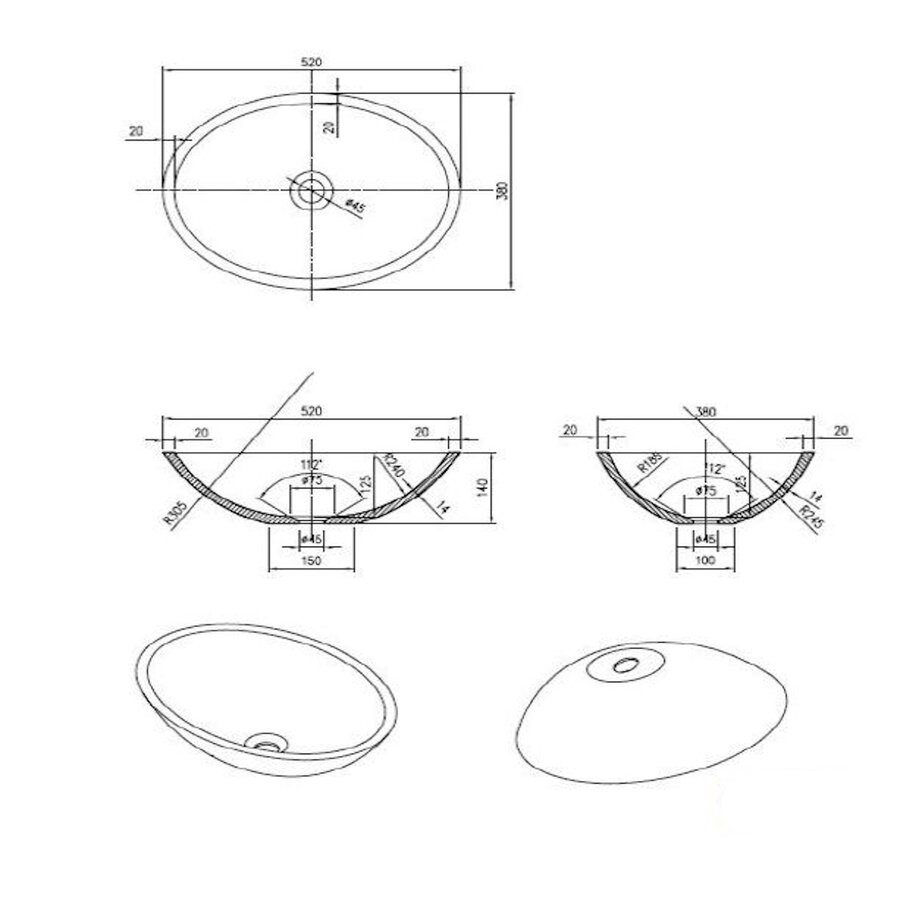 Waskom Best Design Color Croco Sinka Ovaal 52x38x14,5 cm Bruin