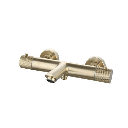 Badmengkraan Opbouw Sanilux Ribb Thermostatisch Rond Met Geribbelde Knop Geborsteld Goud 