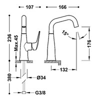 Wastafelmengkraan Tres Fuji 23.6 cm met Draaibare uitloop Mat Rose Gold