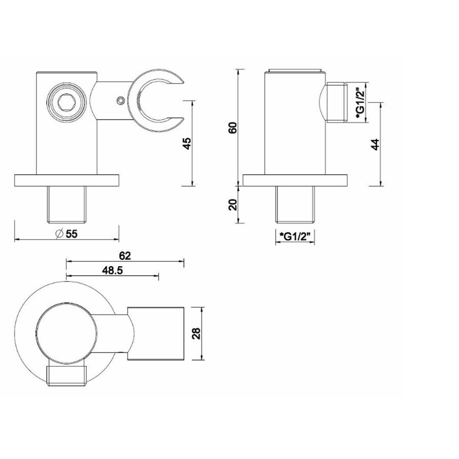 Wandaansluitbocht BWS Danielle Met Kantelbare Handdouchehouder Rond 1/2" Geborsteld Brons Koper