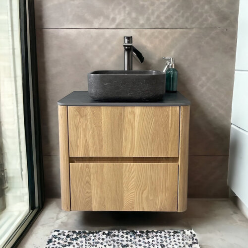 Badmeubel Casajoy Bold Onderkast 60 cm 2 Lades Eiken Met Topblad Donkergrijs 