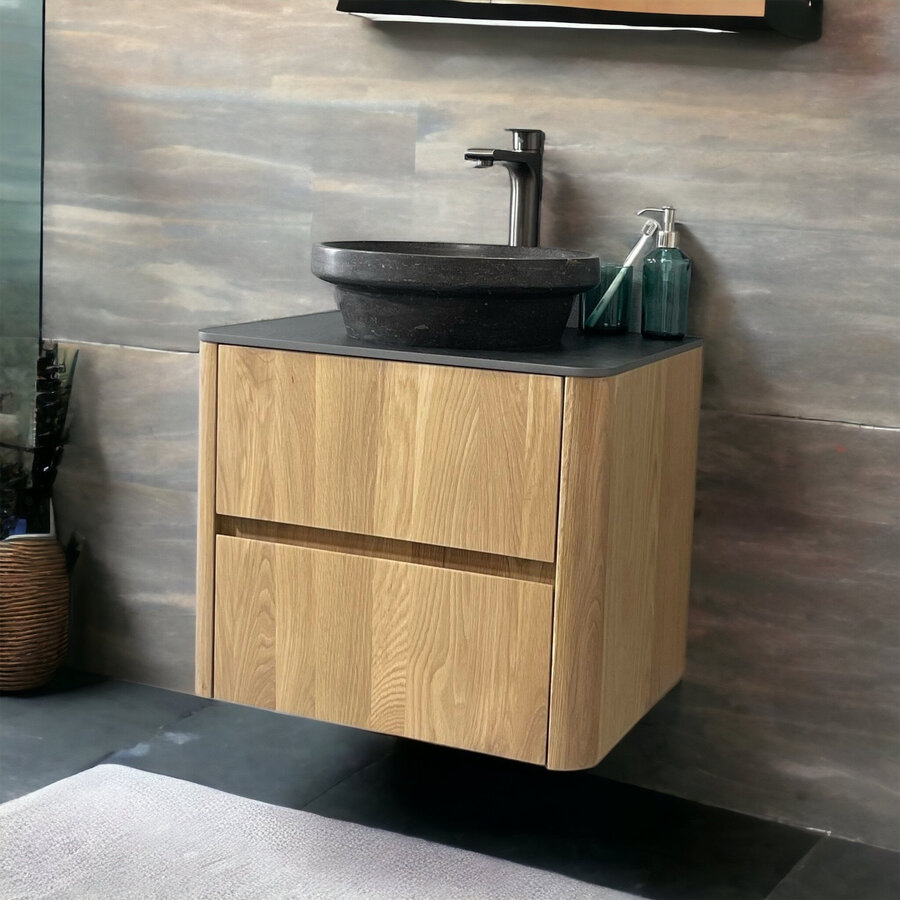 Badmeubel Casajoy Bold Onderkast 60 cm 2 Lades Eiken Met Topblad Donkergrijs