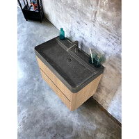 Badmeubel Casajoy Bold Onderkast 80 cm 2 Lades Eiken Met Natuurstenen Wastafel