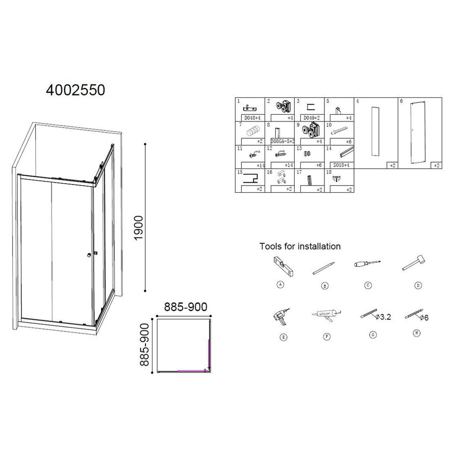 Douche Hoekinstap Best Design Project 90x90x190cm Glas 5mm Aluminium