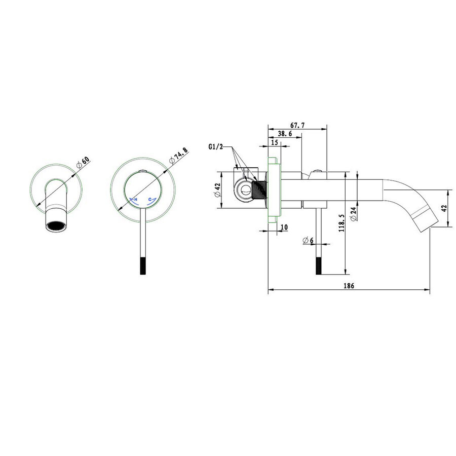 Best-Design "Nancy-Decorata" Inbouw-Wandmengkraan Uitl=20cm Mat-Goud