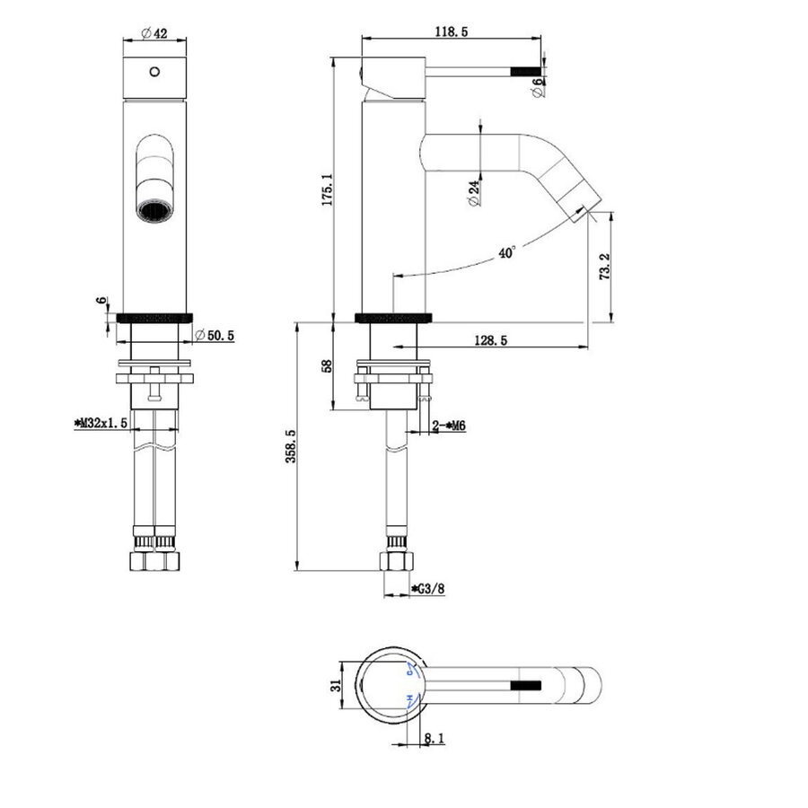 Best-Design "Nero-Polina" Wastafelmengkraan Mat-Zwart