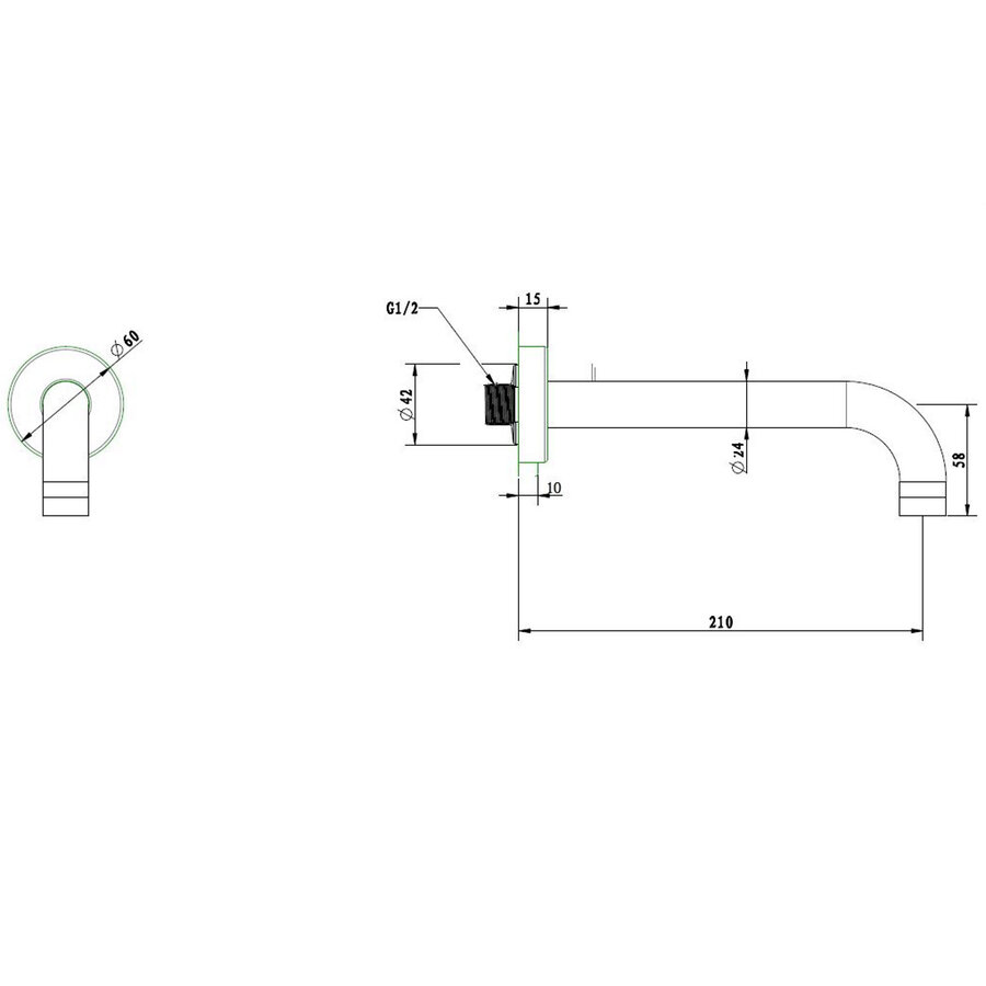 Best-Design "Nero" 90 Muuruitloop Met Rozet 1/2"x 21 cm Mat-Zwart