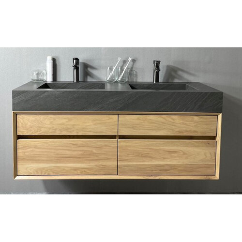 Badmeubel Casajoy Bold Wastafel Donkergrijs Onderkast 120 cm 4 Lades Eiken 