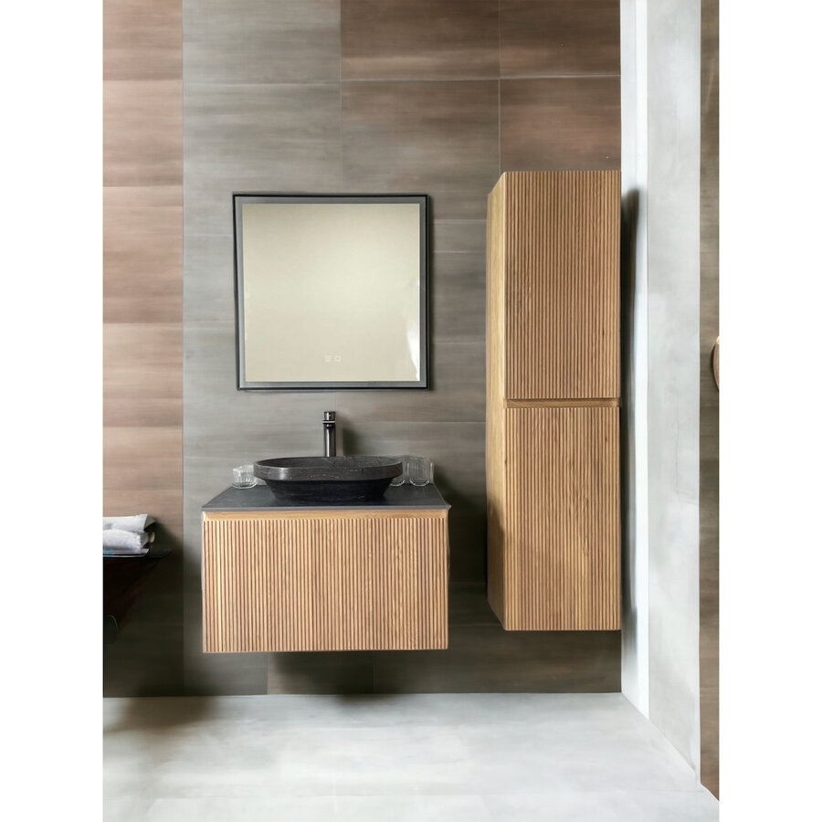 Badmeubel Casajoy Bold Onderkast 80 cm Met Strepen Eiken  Met Topblad Donkergrijs