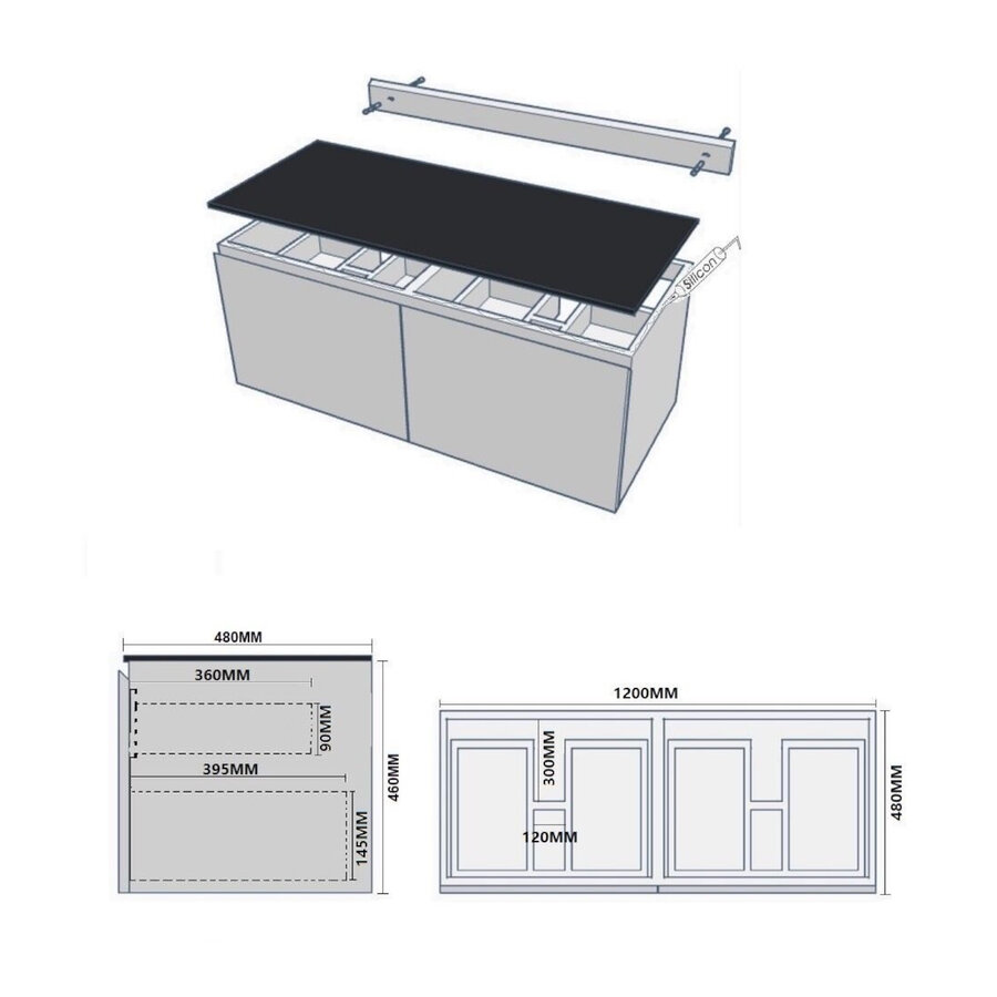 Badmeubel Casajoy Bold Topblad Wit Onderkast 120 cm Met Strepen Eiken