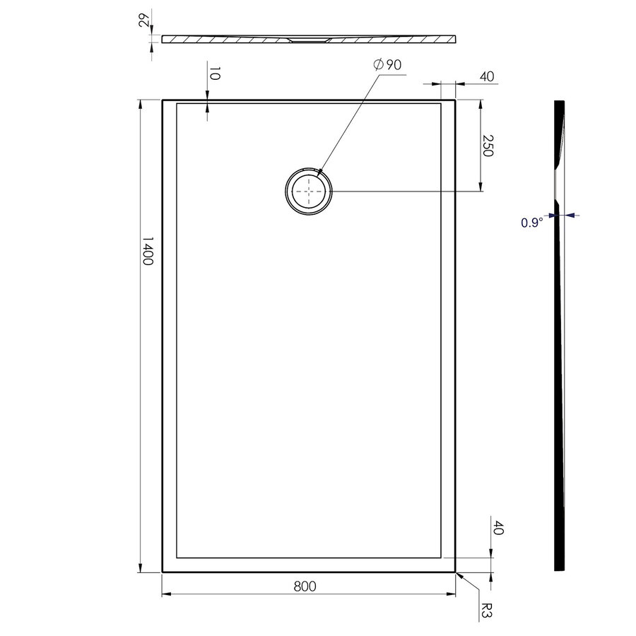 Douchebak Allibert Karbon 140 x 80 cm Mat Zwart Rechthoek