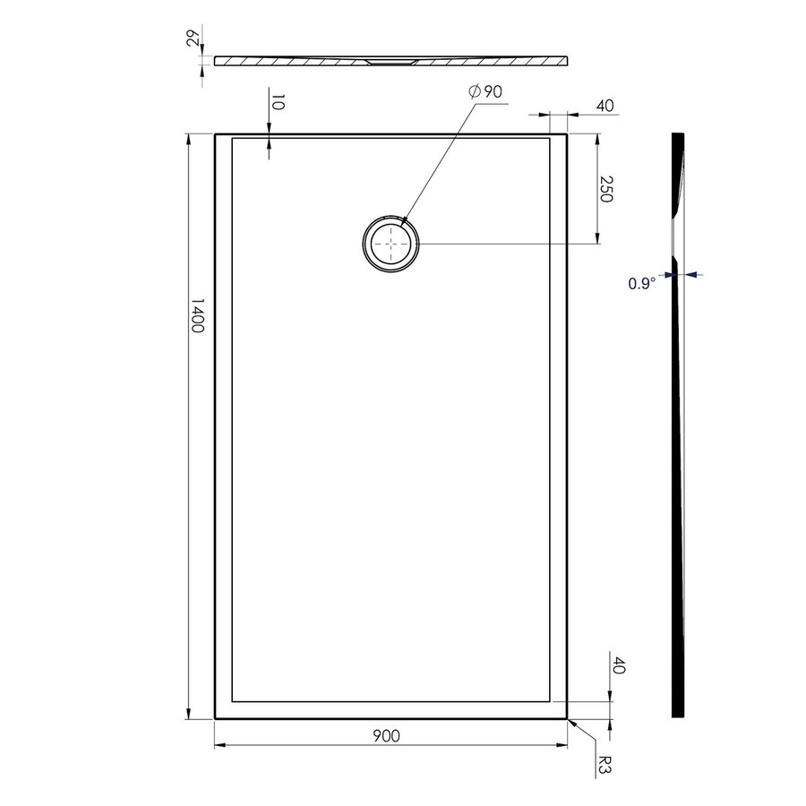 Douchebak Allibert Karbon 140 x 90 cm Mat Zwart Rechthoek