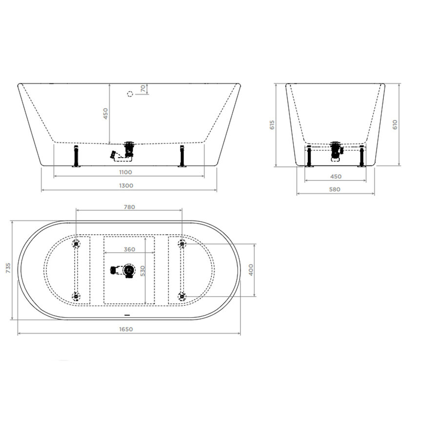 Clou InBe Vrijstaand Ligbad Ovaal 165x73.5x61.5 cm Acryl Wit Met Overloop Wit