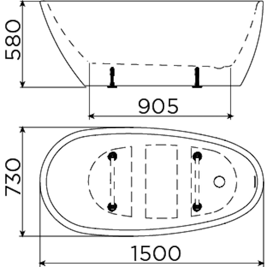 Clou InBe Vrijstaand Ligbad Wit Acryl 150x73x58cm Met Plug En Sifon Wit