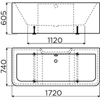 Clou InBe Ligbad Wandmodel Rechthoekig 172x74x60.5 cm Acryl Wit Met Overloop Wit