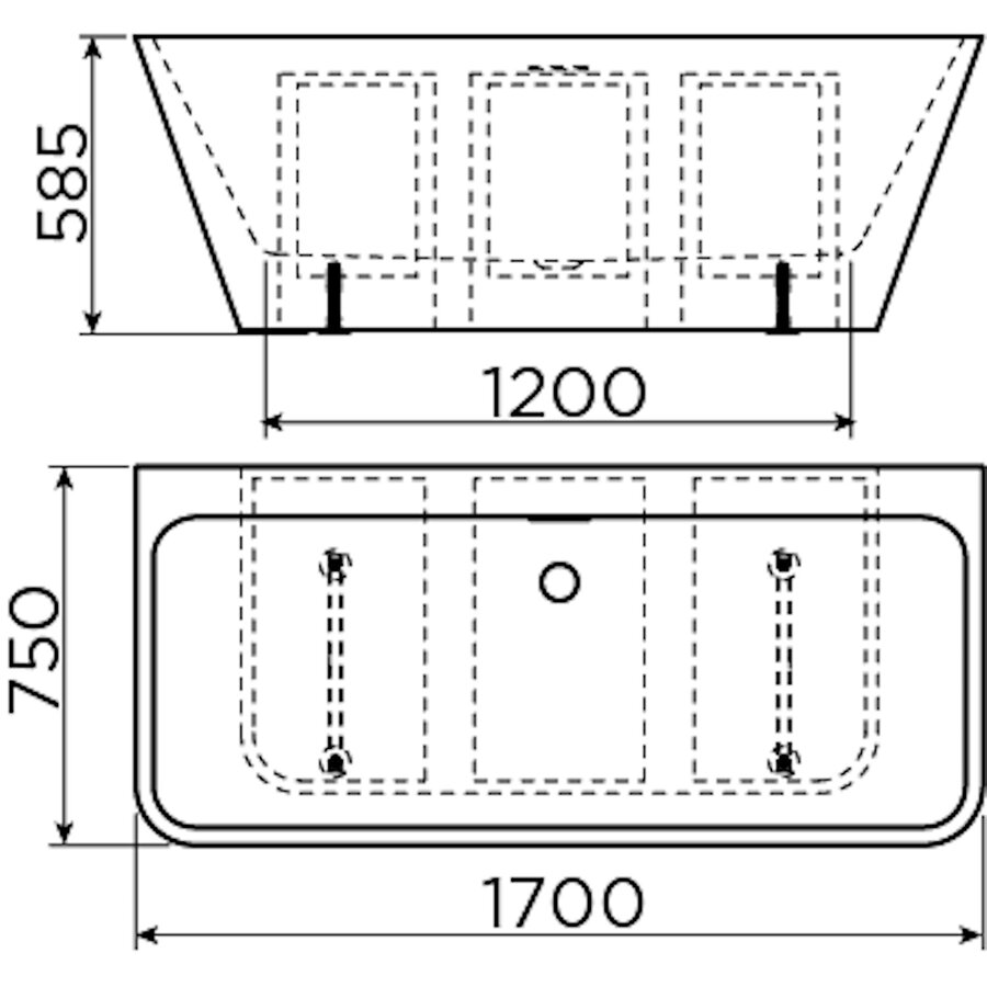 Clou InBe Ligbad Wandmodel Back to Wall 170x75x58 cm Acryl Wit Met Viega Badafvoer en Overloop Wit